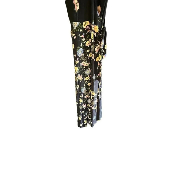Free People Women Black Floral Print Short Sleeve V-Neck Wrap Maxi Dress Size SP - Picture 8 of 10